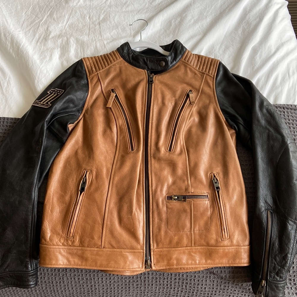 Harley Davidson Vintage Leather Triple Vent Tan/Black Women Riding Jacket